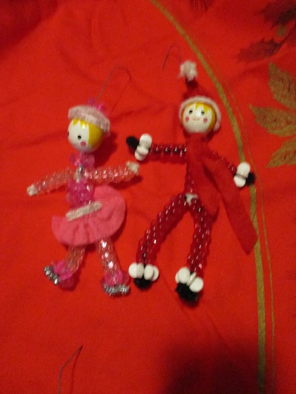 4 CHRISTMAS VINTAGE Handmade Beaded Children Tree Holiday Ornaments
